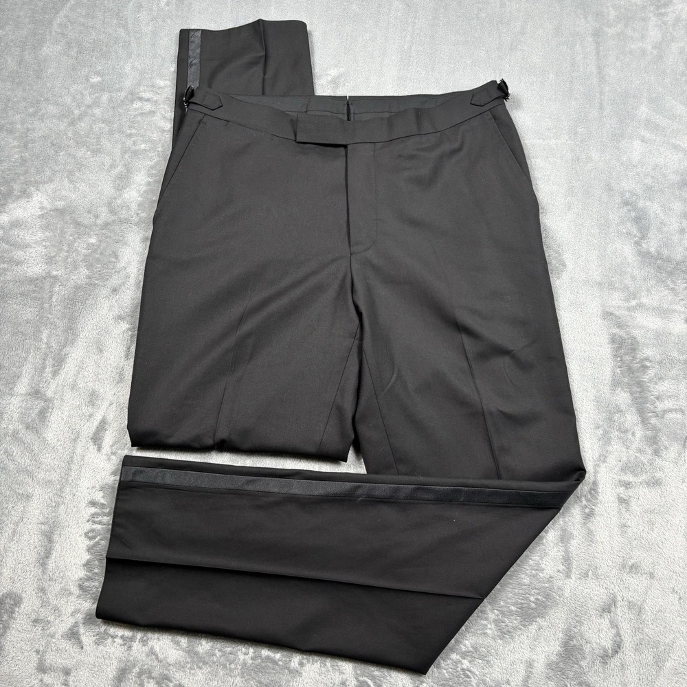 SuitSupply Brescia Tuxedo Pants Mens 32 Black 100% Wool Satin Stripe Formal